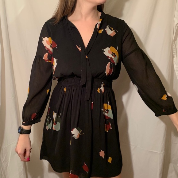 Madewell Painted Floral Tie Neck Dress - Picture 2 of 5